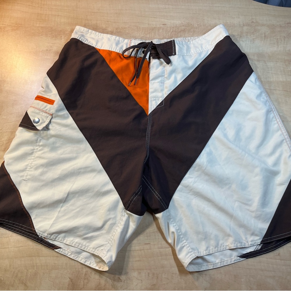 Tyr Brown Cream Orange Color Block Board Short Swim Trunks Beach Surf XL